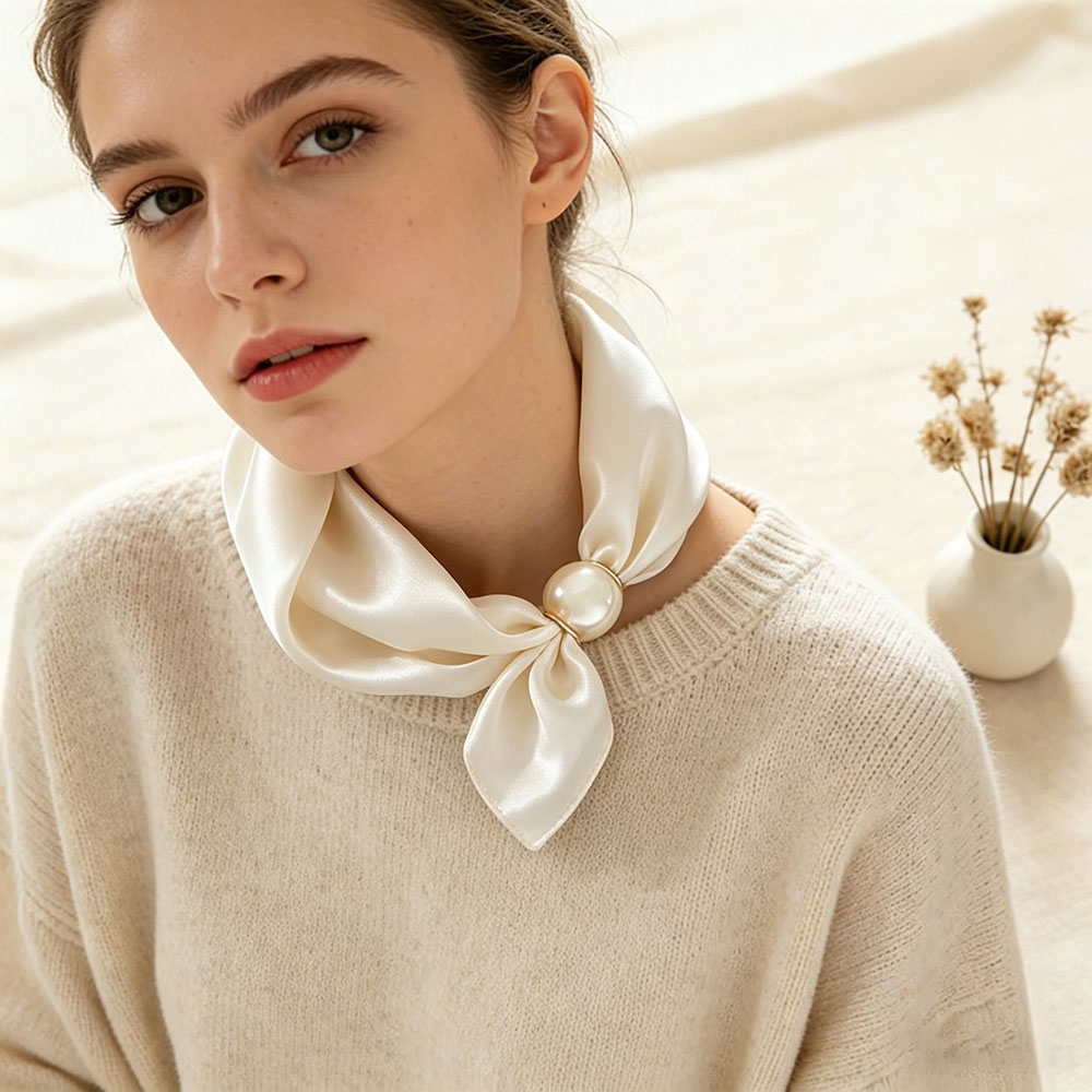 Ascot Neck Scarf - Lenço de Seda Fino com Pingente
